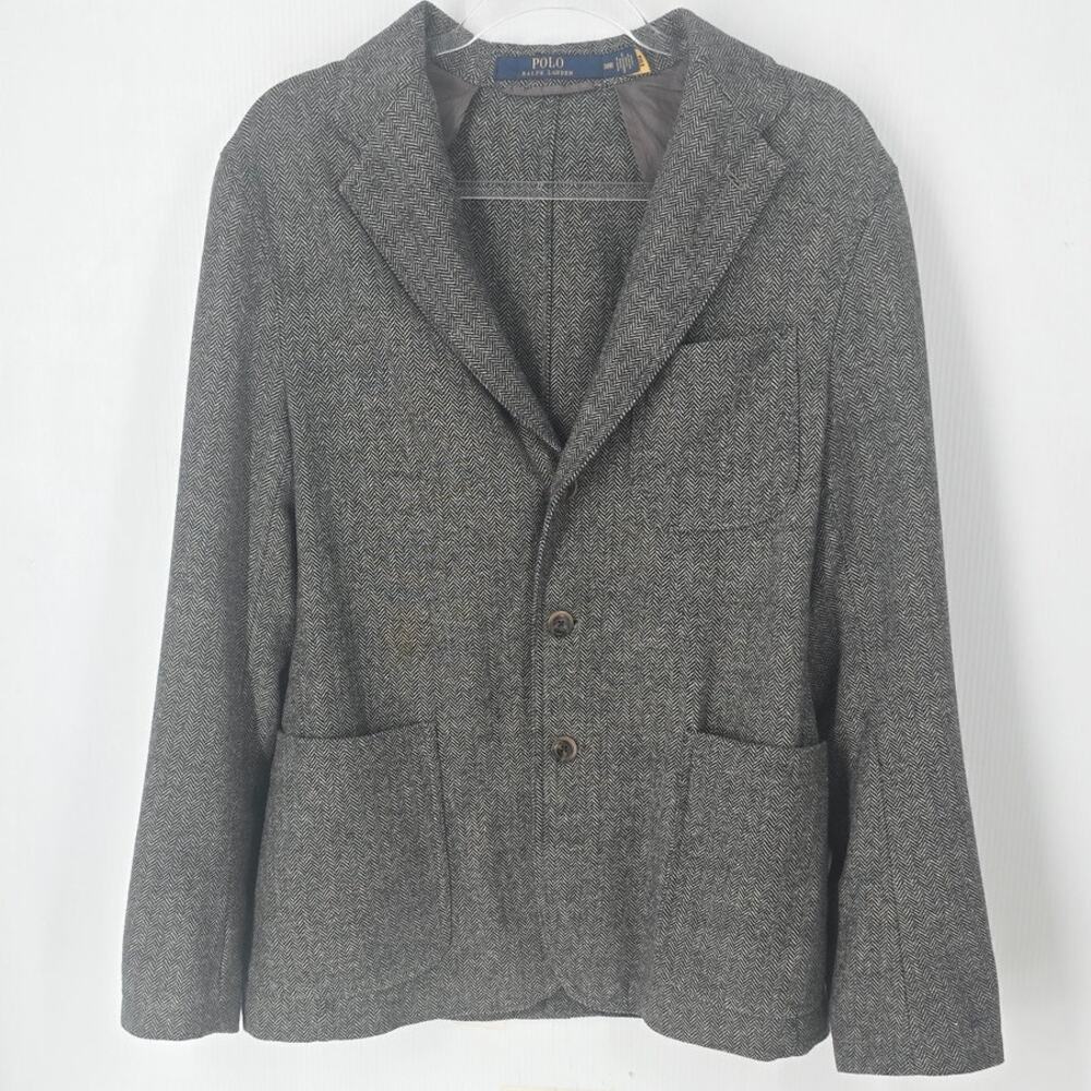 Polo Ralph Lauren Men's Modern Fit Herringbone Wool Blend Blazer Gray Size 38R